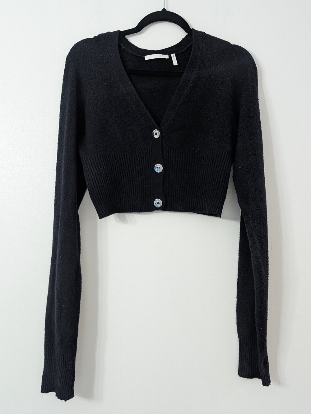 Helmut Lang Womens Black Ribbed Knit Cropped Cardigan Sweater Size M